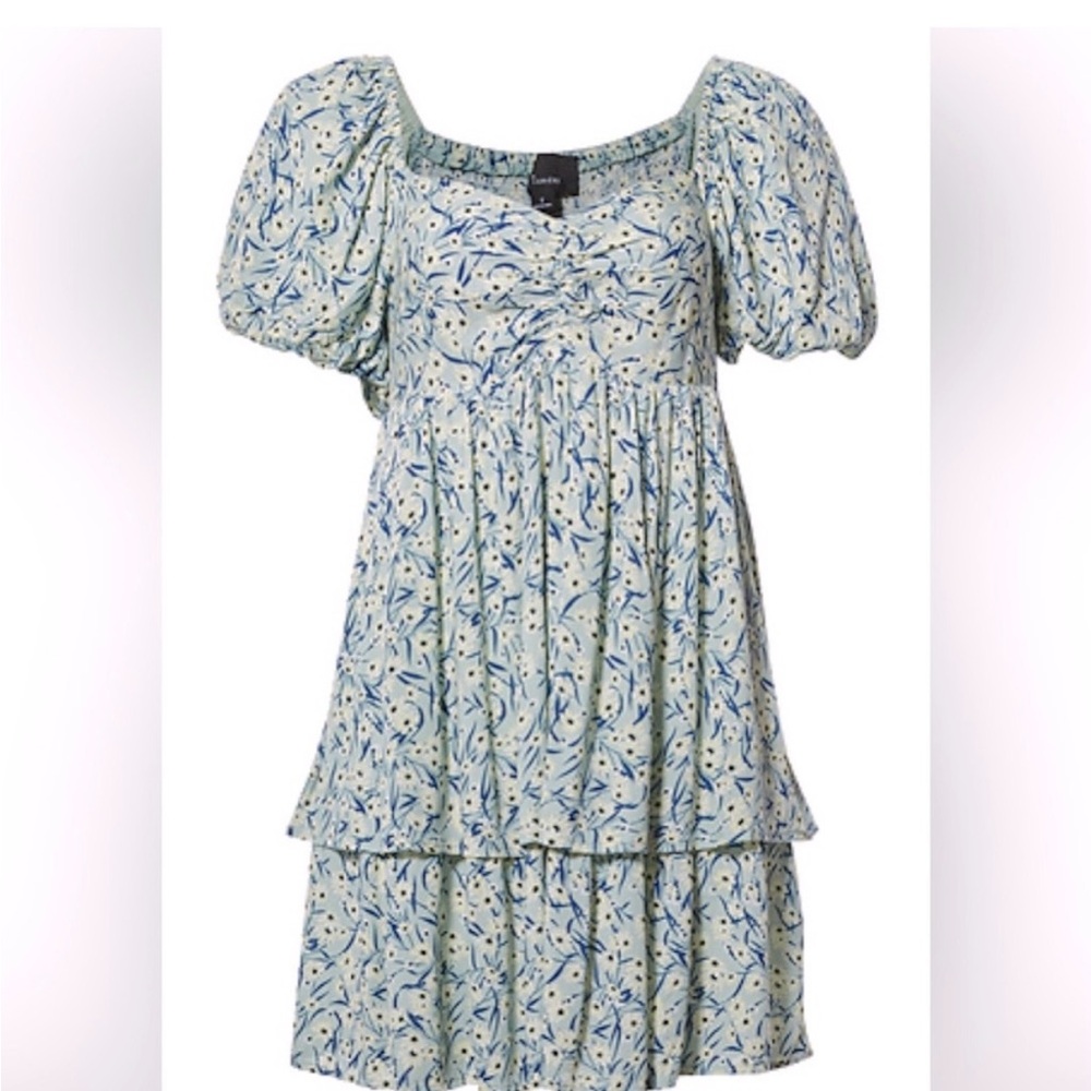 Lumiere Floral Babydoll Mini Puff Sleeve Dress Medium - C089